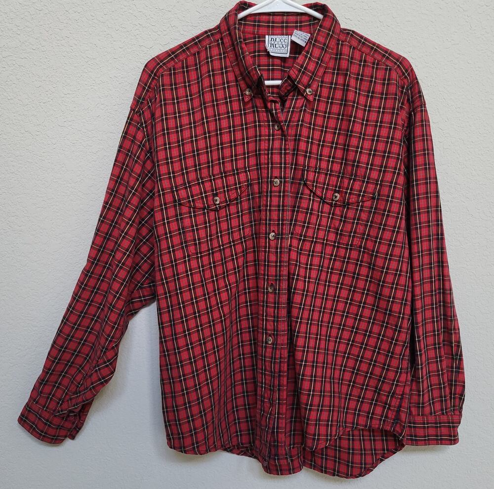 Russ Sport Company Shirt Womens 18 Red Black Plaid Button Up Cotton